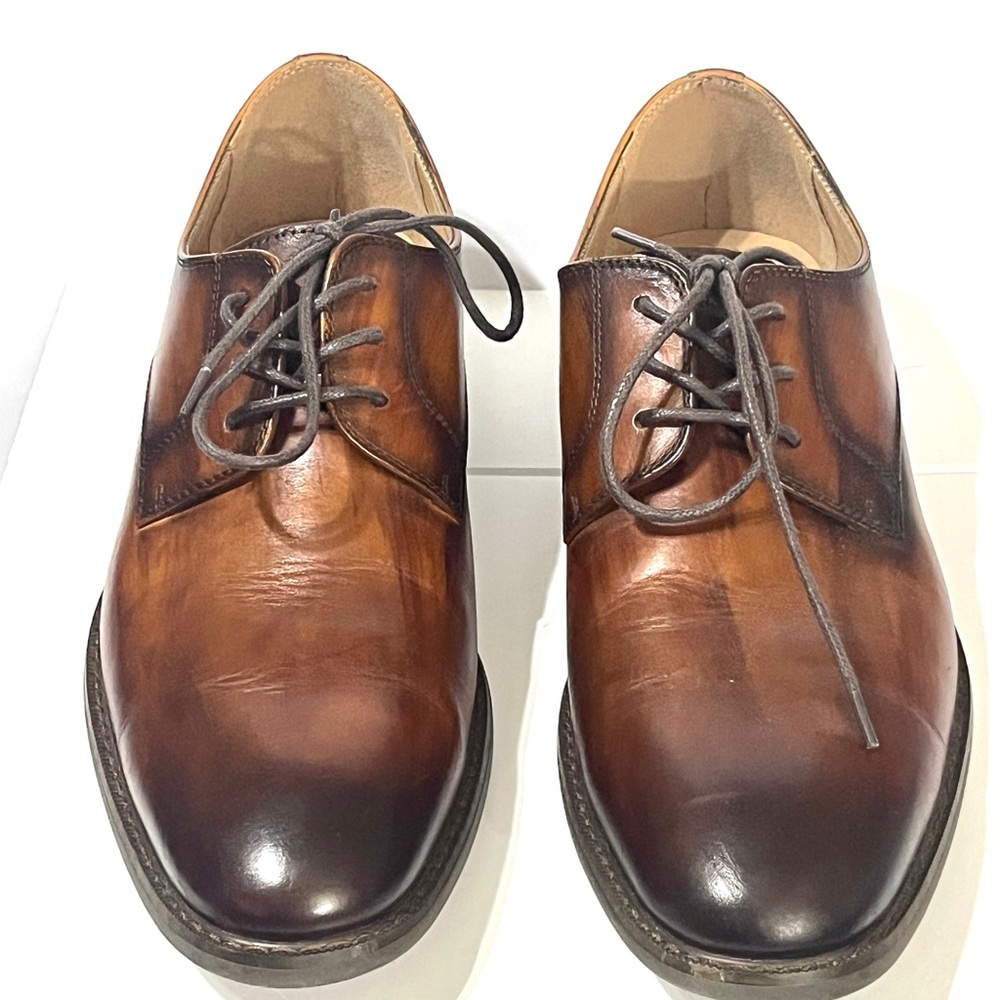 La Milano Luwin Leather Memory Foam Cognac Burnished Toe Oxfords Laced Shoes 11M - Picture 8 of 9